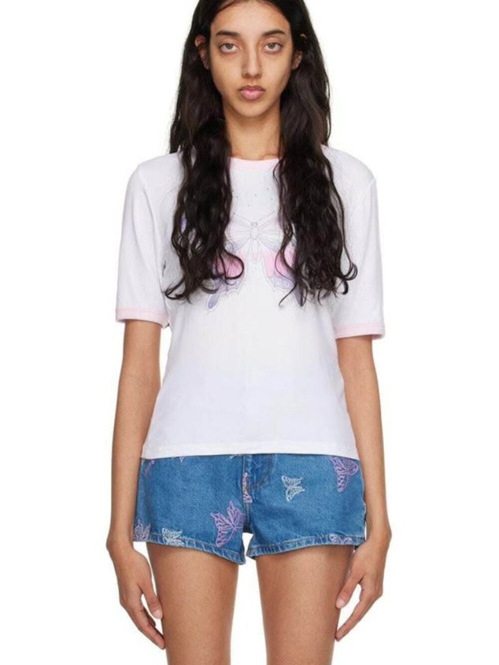 GANNI Women’s Y2K Butterfly Logo Baby Tee – XS